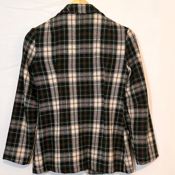 VINTAGE 90s Y2K RT Wool Green Plaid Blazer Sz. S - Picture 5 of 7